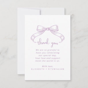 Tarjeta De Agradecimiento Romántico Bow Lilac Boda