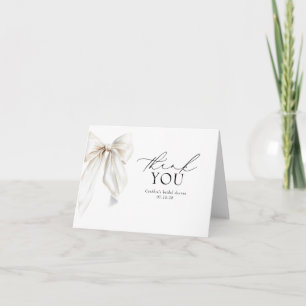 Tarjeta De Agradecimiento Romántico Chic Elegante Lazo Blanco Gracias