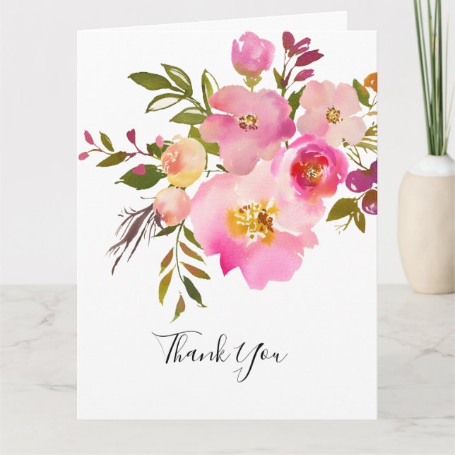 Tarjeta De Agradecimiento Romántico , Flor acuarela, (Anverso)