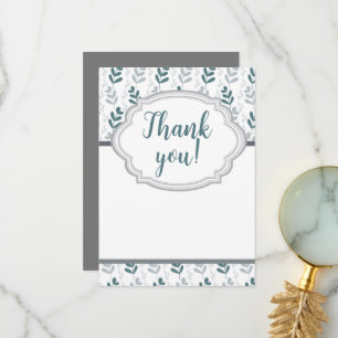 Tarjeta De Agradecimiento Romántico Floral Azul y Gris con Clase 