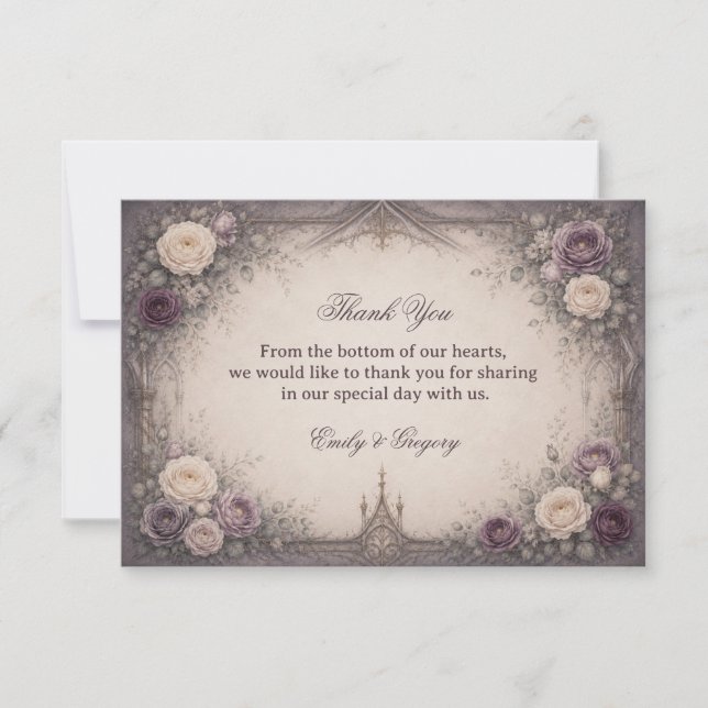 Tarjeta De Agradecimiento Romántico Floral Gótico (Anverso)