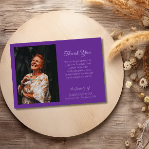 Tarjeta De Agradecimiento Romántico Morado Real Personalizar Foto Funeral