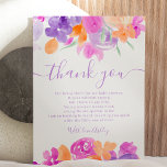 Tarjeta De Agradecimiento Romántico naranja púrpura pastel ducha de bebé flo<br><div class="desc">Naranja romántico pastel,  morado y lavanda floral gracias tarjeta de ducha bebé con bonito morado,  flores pintadas a mano lavanda hojas verdes y más,  con escritura cepillada tipografía</div>