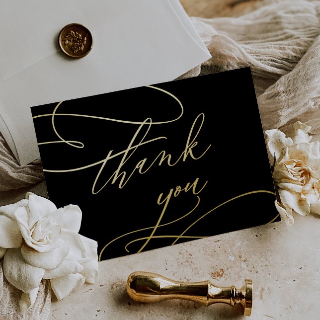 Tarjeta de agradecimiento romántico negro y Reliev (Romantic Black and Gold Foil Thank You Card)