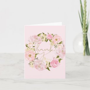 Tarjeta De Agradecimiento Romántico Oro Floral de Peonies Rosados Gracias