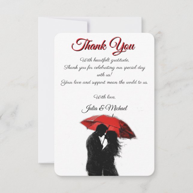Tarjeta De Agradecimiento Romántico parisino Red Umbrella Love Silhouette (Anverso)
