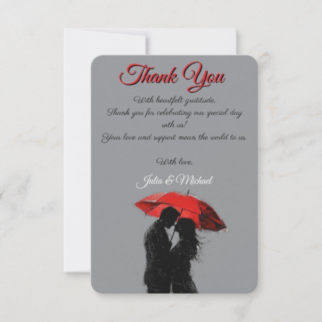 Tarjeta De Agradecimiento Romántico parisino Red Umbrella Love Silhouette (Anverso)