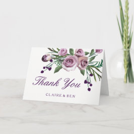 Tarjeta De Agradecimiento Romántico Plum Purple Rose Floral Boda Agradecimie