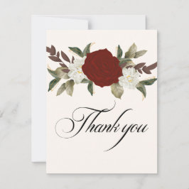 Tarjeta De Agradecimiento Romántico rojo rosa de color profundo Floral Boda