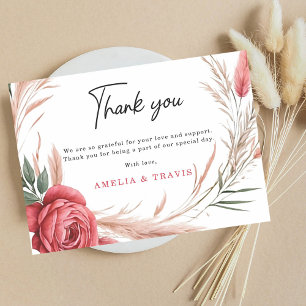 Tarjeta De Agradecimiento Romántico Rosa de Rubor Pampas Boda de Grass