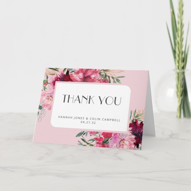 Tarjeta De Agradecimiento Romántico Rosa polvoriento Peony Marco moderno (Anverso)