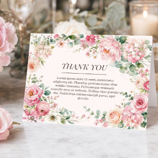 Tarjeta De Agradecimiento Romántico Rubor Floral y Rosa Gracias