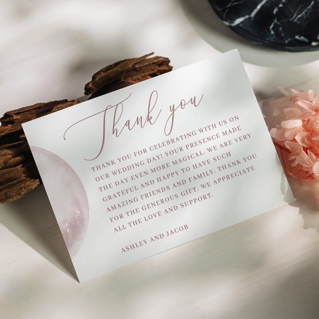 Tarjeta De Agradecimiento Romántico Rubor Moon | Boda celular de script (Subido por el creador)
