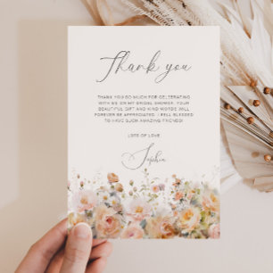 Tarjeta De Agradecimiento Romántico Rubor Peach Floral Arch Bridal Shower