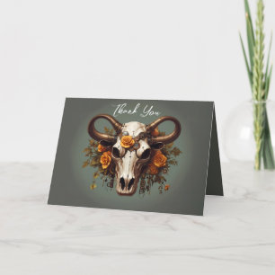 Tarjeta De Agradecimiento Romántico Steampunk Floral Cow Skull Boda