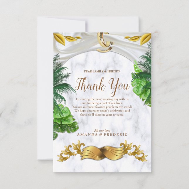 Tarjeta de agradecimiento romántico tropical (Anverso)