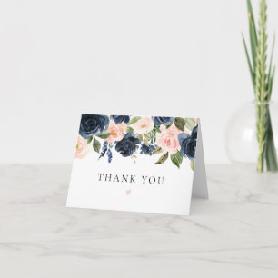 Tarjeta De Agradecimiento Romántico y Dulce Floral Azul Marino Rosado