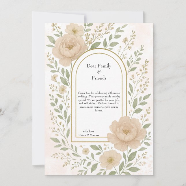 Tarjeta De Agradecimiento Románticos Boho Peonies & Greenery Elegante Boda (Anverso)