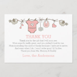 Tarjeta De Agradecimiento Ropa chica rosa elegante gracias BABY SHOWER