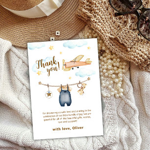 Tarjeta De Agradecimiento Ropa de aventura para baby shower de avión en el c