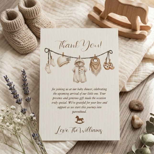Tarjeta De Agradecimiento Ropa de bebé Columpio de ropa Baby Shower Rayada (Subido por el creador)