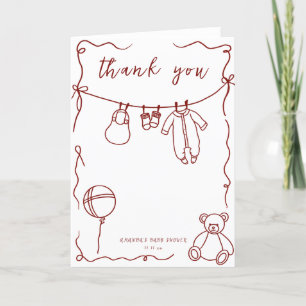 Tarjeta De Agradecimiento Ropa de bebé dibujada a mano baby shower gracias
