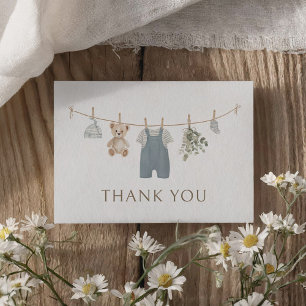 Tarjeta De Agradecimiento Ropa de bebé niño boho azul Baby Shower