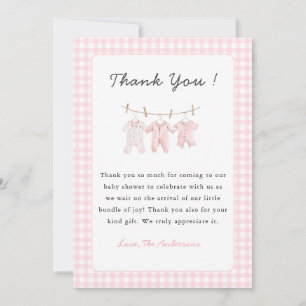 Tarjeta De Agradecimiento Ropa de bebé rosa linda para niña