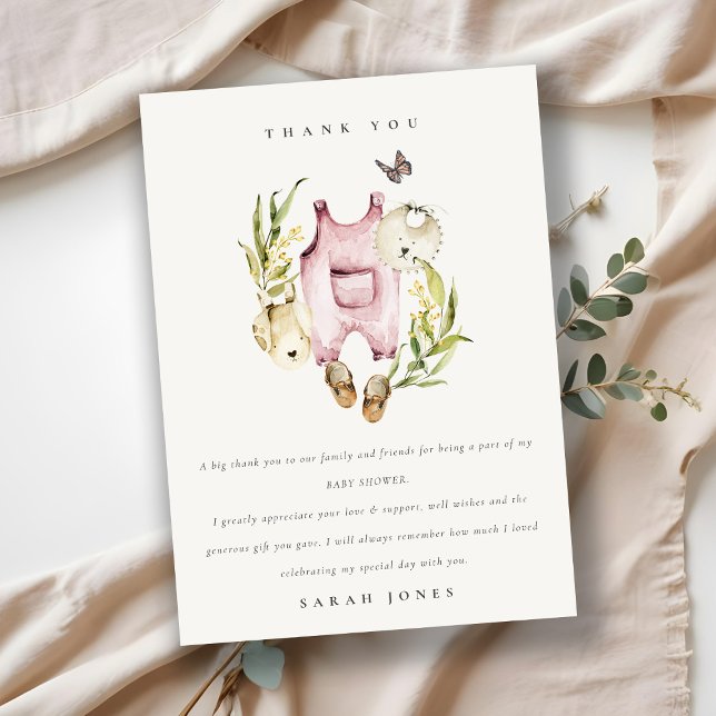 Tarjeta De Agradecimiento Ropa de Chica de follaje rosa lindo Baby Shower (Subido por el creador)