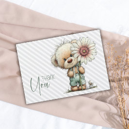 Tarjeta De Agradecimiento Ropa de niño Elegantes Rayas Grises Teddy Daisy Ba