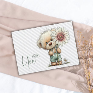 Tarjeta De Agradecimiento Ropa de niño Elegantes Rayas Grises Teddy Daisy Ba