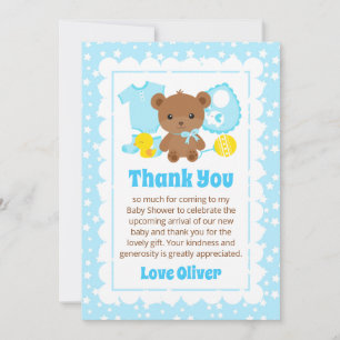 Tarjeta De Agradecimiento Ropa de osito de peluche niño azul Baby Shower