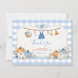 Tarjeta De Agradecimiento Ropa de Otoño para Niño Calabaza Baby Shower