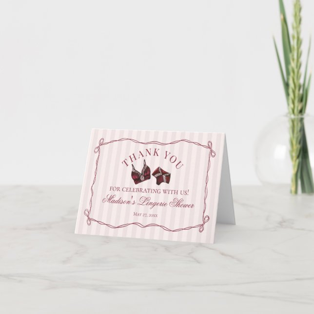 Tarjeta De Agradecimiento Ropa Interior Burgundy para Ducha Despedida de Sol (Anverso)