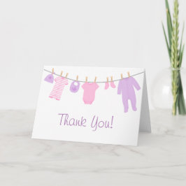 Tarjeta De Agradecimiento Ropa rosa y púrpura Baby Shower Gracias