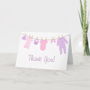 Tarjeta De Agradecimiento Ropa rosa y púrpura Baby Shower Gracias
