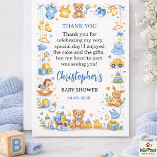 Tarjeta De Agradecimiento Ropa y Juguetes Adorables para Bebés Fiesta de Cum