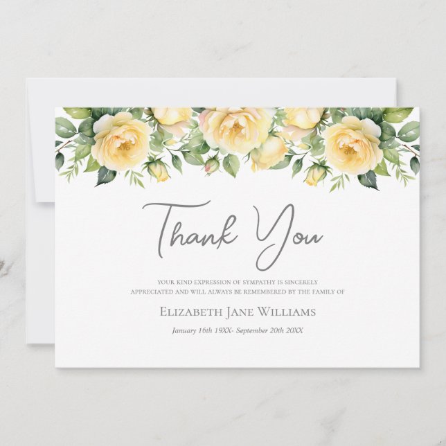 Tarjeta De Agradecimiento Rosa Amarilla (Anverso)