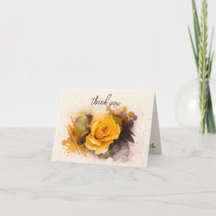 Tarjeta De Agradecimiento Rosa Amarilla Única al Acuarela