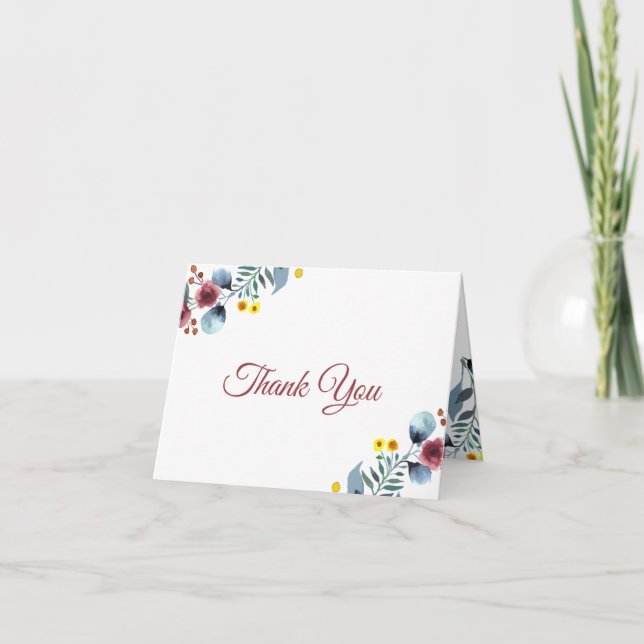 Tarjeta De Agradecimiento Rosa, Amarillo y Azul Floral Acuarela Gracias (Anverso)