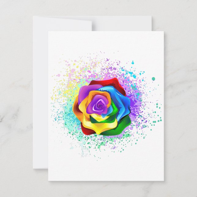 Tarjeta De Agradecimiento Rosa arcoiris colorido (Anverso)