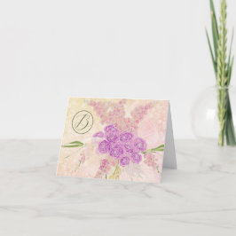 Tarjeta De Agradecimiento Rosa atardecer monogramada lazo transparente y ram