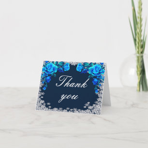 Tarjeta De Agradecimiento Rosa azul brillante Navidades de copos de nieve