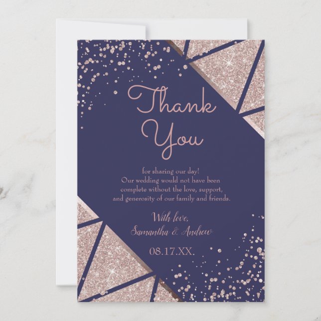 Tarjeta De Agradecimiento Rosa azul de la Marina Real Purpurina de Confetti  (Anverso)