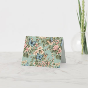 Tarjeta De Agradecimiento Rosa Azul Floral y Mariposa más Suave 