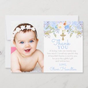 Tarjeta De Agradecimiento Rosa Azul Jardín Bautismo Foto