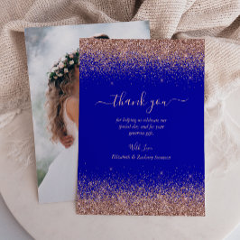 Tarjeta De Agradecimiento Rosa azul real Purpurina de oro Boda fotográfico