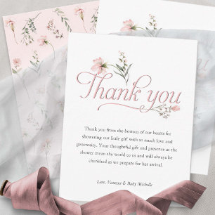 Tarjeta De Agradecimiento rosa Baby Girl ducha Flor salvaje gracias a las ta