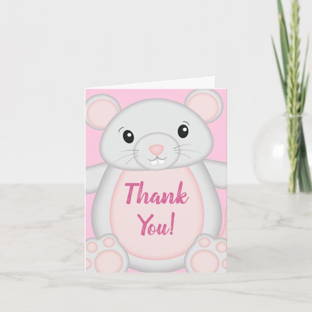 Tarjeta De Agradecimiento Rosa Baby Shower del ratón (Anverso)