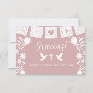 Tarjeta de agradecimiento rosa bautizo